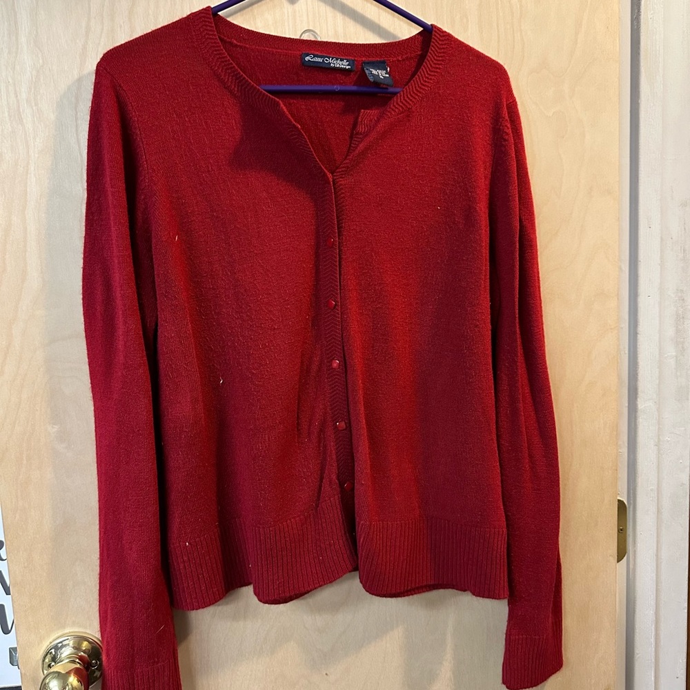 Maroon cardigan sweater, long sleeve, Laura Michelle by CB Designs, size XL